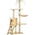 Pawhut - Katzenbaum Kratzbaum Katzenkratzbaum Kletterbaum Katze Treppe 4 Spielzeug Beige 50 x 35 x 134,2 cm