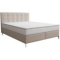 Boxspringbett komplett mit Bett-Kopfteil gesteppt + Lattenrost + Matratze + Topper - 160 x 200 cm - Stoff - Beige - inao von ysmée