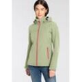 Softshelljacke ICEPEAK "D SOFTSHELLJACKE BRENHAM", Damen, Gr. 44, grün (asparagus), Web, Obermaterial: 95% Polyester, 5% Elasthan, sportlich, regular fit hüftlang, Langarm, Jacken, mit hohem Stehkragen