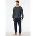 Schlafanzug SCHIESSER ""Comfort Essentials"", Herren, Gr. 48, blau (804, nachtblau), Single Jersey, Obermaterial: 100% Baumwolle, unifarben, gestreift, casual, regular fit lang, Rundhals, Homewear-Sets, mit gestreiftem Oberteil