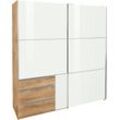 Schwebetürenschrank WIMEX "Level by fresh to go", braun (plankeneichefarben, weißglas), B:250cm H:216cm T:65cm, Schränke, mit Glastüren