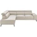 Ecksofa 3C CANDY "Greve modern und bequem, inkl. manueller Kopfteilverstellung, L-Form", weiß, B:249cm H:79cm T:209cm, 100% Leder, Sofas, wahlweise mit motorischem Sitzvorzug