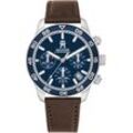 Chronograph TOMMY HILFIGER "TH85 CHRONOGRAPH", braun, Armbanduhren, Herren, Quarzuhr, Armbanduhr, Herrenuhr, Lederarmband, analog, Tag