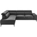 Ecksofa 3C CANDY "Greve modern und bequem, inkl. manueller Kopfteilverstellung, L-Form", schwarz, B:249cm H:79cm T:209cm, 100% Leder, Sofas, wahlweise mit motorischem Sitzvorzug