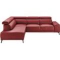 Ecksofa 3C CANDY "Greve modern und bequem, inkl. manueller Kopfteilverstellung, L-Form", rot, B:249cm H:79cm T:209cm, 100% Leder, Sofas, wahlweise mit motorischem Sitzvorzug