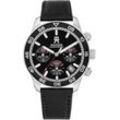 Chronograph TOMMY HILFIGER "TH85 CHRONOGRAPH", schwarz, Armbanduhren, Herren, Quarzuhr, Armbanduhr, Herrenuhr, Lederarmband, analog, Tag