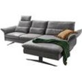 Ecksofa 3C CARINA "Haya modernes Funktionssofa, Tonnentaschen-Federkern, L-Form", grau, B:290cm H:94cm T:108cm, Flachgewebe (100% Polyester), Struktur weich (16% Baumwolle, 79% Polyester, 5% Polyacryl), Sofas, incl. 2 Kopfstützen, manuelle Sitztiefenverstellung für mehr Komfort