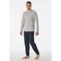 Pyjama SCHIESSER ""Fine Interlock"" Gr. 56, grau (202, grau, melange), Herren, Obermaterial: 100% Baumwolle, kariert, Homewear-Sets, mit Serafino-Kragen und funktionaler Knopfleiste