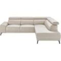 Ecksofa 3C CANDY "Greve modern und bequem, inkl. manueller Kopfteilverstellung, L-Form", weiß, B:249cm H:79cm T:209cm, 100% Leder, Sofas, wahlweise mit motorischem Sitzvorzug