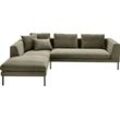 Ecksofa 3C CANDY "Marango Designsofa mit tollem Sitzkomfort, hoher Fuß, L-Form", grün (moos), B:301cm H:83cm T:201cm, 95% Polyester, 5% Nylon, Sofas, Lose Rücken- und Sitzkissen, Feincord