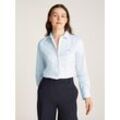 Hemdbluse TOMMY HILFIGER "ESS POPLIN REGULAR SHIRT", Damen, Gr. 42, classic ithaka stp breezy blau, Popeline, Obermaterial: 69% Baumwolle, 27% Polyamid, 4% Elasthan, gestreift, klassisch, regular fit hüftlang, Langarm Ärmel mit Ärmelschlitz 1-Knopf-Manschette, Blusen, im klassischen Stil