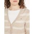 Strickjacke TOMMY HILFIGER "SOFT WOOL V-NK CARDIGAN", Damen, Gr. XXL (44), beige (classic beige htr, ivory petal htr), Strick, Obermaterial: 100% Wolle, gestreift, casual, V-Ausschnitt, Langarm Bündchen, Strickjacken, mit V-Ausschnitt, 100% Wolle