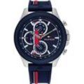 Multifunktionsuhr TOMMY HILFIGER "SPORT, 1792083", blau (blau, rot, weiß), Armbanduhren, Herren Quarzuhr, Armbanduhr, Herrenuhr, Datum, Silikonarmband