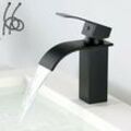 Moderner Einzelwaschtisch-Wasserhahn, schwarzer Wasserfall-Waschtisch-Wasserhahn, elegantes Badezimmer-Wasserhahn-Design,