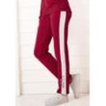 Relaxhose H.I.S, Damen, Gr. 52/54, N-Gr, rot, Interlock, Obermaterial: 60% Baumwolle, 40% Polyester, unifarben, Basic, Hosen, mit weißem Seitenstreifen und Logodruck, Loungeanzug