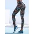 Funktionsleggings LASCANA ACTIVE, Damen, Gr. XS (32/34), N-Gr, blau (dunkelblau), Jersey, Obermaterial: 95% Baumwolle, 5% Elasthan, bedruckt, mehrfarbig, sportlich, figurbetont knöchellang, Hosen, mit floralem Druck