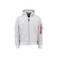 Bomberjacke ALPHA INDUSTRIES "Alpha Industries Men - Bomber Jackets MA-1 Zip Hood Back EMB" Gr. L, grau (pastel grau), Herren, Shell/Lining: 100% Nylon, Kapuze: 75%, 25% Polyester, Filling: 100% Polyester, Jacken