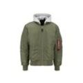 Bomberjacke ALPHA INDUSTRIES "Alpha Industries Men - Bomber Jackets MA-1 Zip Hood Back EMB" Gr. M, grün (sage, grün), Herren, Shell/Lining: 100% Nylon, Kapuze: 75%, 25% Polyester, Filling: 100% Polyester, Jacken