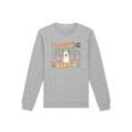 Sweatshirt F4NT4STIC "Retro Halloween Thick Thighs Spooky Vibes", Damen, Gr. L, grau (erdgrau), Obermaterial: 85% Baumwolle, 15% Polyester, casual, regular fit, Rundhals, Langarm ohne Bündchen, Sweatshirts, Premium Qualität