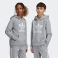 Kapuzensweatshirt ADIDAS ORIGINALS "TREFOIL HOODIE", Kinder, Gr. 146, grau (medium grau heather), Obermaterial: 70% Baumwolle, 30% Polyester, sportlich, Sweatshirts