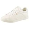 Plateausneaker TOMMY HILFIGER "WOMENS ICON COURT SNEAKER FLAG", Damen, Gr. 35, weiß (ivory), Leder, Lederimitat, sportlich, Schuhe, Freizeitschuh, Schnürschuh, Halbschuh mit gepolstertem Schaftrand