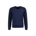 Sweater GANT "Strickpullover CLASSIC COTTON V-NECK" Gr. L, jeansblau melange, Herren, Obermaterial: 100% Baumwolle CO., Sweatshirts