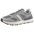 Plateausneaker TOMMY JEANS "TJM TECHNICAL RUNNER ESS", Herren, Gr. 44, grau (grau, weiß), Leder, Textil, sportlich, Schuhe, Freizeitschuh, Halbschuh, Schnürschuh mit gepolstertem Schaftrand