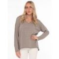 Sweatshirt ZWILLINGSHERZ "Sweatshirt BW "Positive Mind"" Gr. LXL, grau (taupe), Damen, Obermaterial: 70% Baumwolle, 30% Polyester, Sweatshirts, Sweatshirt im Used-Look mit V-Ausschnitt und Stempeldruck