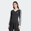 Langarmshirt ADIDAS ORIGINALS "V-NECK LS", Damen, Gr. XS, schwarz, Obermaterial: 93% Baumwolle, 7% Elasthan, sportlich, Shirts