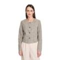 Kurzblazer BETTY & CO "Betty & Co Blazer-Jacke mit Taschen" Gr. 36, braun (camel, cream), Damen, Obermaterial: 74% Polyester, 18% Viskose, 2% Polyester metallisiert, 2% Polyacryl, 1% Elasthan, 1% Polyamid, 1% Baumwolle, 1% Wolle. Futter: 100% Polyester., Blazer, Kragen