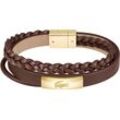 Lederarmband LACOSTE "FUSION, 2040317, 2040318", bunt (braun, gelbgoldfarben), Armbänder, Herren, Leder-Edelstahl, Leder, Edelstahl