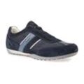 Sneaker GEOX "U WELLS A" Gr. 41, blau (navy), Herren, Veloursleder, Textil, Schuhe, mit Streifen an der Seite, Freizeitschuh, Halbschuh, Schnürschuh