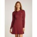 Strickkleid TOMMY JEANS "TJW F&F POLO CABLE SWEATER DRESS" Gr. L (40), N-Gr, rot (deep rouge), Damen, Obermaterial: 75% Baumwolle, 25% Polyamid, Kleider mit kleinem Zopfmuster, Polokragen