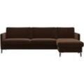 Ecksofa FLEXLUX "Fiore, super Sitzkomfort durch Kaltschaum im Sitz, L-Form", braun (tobacco), B:247cm H:85cm T:92cm, 100% Polyester, Sofas, schmale Armlehnen, Füße Alu+schwarz