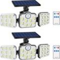 2er-Pack 138 LEDs, 2200 lm, Solar-Flutlichter für den Außenbereich, mit Fernbedienung, IP65 wasserdicht, 3 verstellbare Köpfe, 270° Weitwinkel,