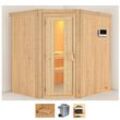 Sauna KARIBU "Siirin", beige (naturbelassen), Saunaofen, externe Steuerung, 9 kW, Saunen, 9 KW-Ofen mit externer Steuerung