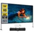 Projektion Leinwand mit Stand 381 cm (150') Tragbare Filmleinwand 16:9 Outdoor Indoor Projector Screen 347x201,9cm Mobile Beamer Leinwand 160°