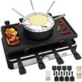 Raclette Grill mit Fondue Set Raclette Party Grill für 8 Personen Mit kombinierter Grillfläche Naturgrillstein und Grillplatte 1.400 Watt