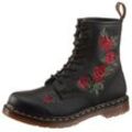 Schnürboots DR. MARTENS "Vonda" Gr. 37, schwarz (schwarz, rot geblümt), Damen, Leder, geblümt, Schuhe, Blockabsatz,Schnürschuh,Stiefelette, Blüten-Stickerei - schmale Form