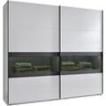 Schwebetürenschrank WIMEX "Easy Plus, Kleiderschrank Made in Germany", weiß (weiß, rauchglas holmtüren graphit), B:225cm H:208cm T:65cm, Spanplatte, Schränke, mit Glaseinsatz/ Rauchglas, viele Breiten zur Auswahl, schwarze Griffe