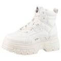 Schnürboots BUFFALO "FUSION HYB MID VEGAN", Damen, Gr. 41, weiß, Lederimitat, unifarben, modisch, Schuhe, Stiefelette, High Top Sneaker, Plateauabsatz, mit Memory Foam