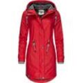 Regenjacke PEAK TIME "L60042", Damen, Gr. XS (34), rot (feuerrot), Obermaterial: 100% Polyurethan, Futter 1: 100% Polyester, Futter 2: 60% Baumwolle, 40% Polyester, Wattierung: 100% Polyester, modisch, tailliert ca. Mitte Oberschenkel, Langarm Ärmel ohne Ärmelschlitz normaler Saum, Jacken, stylisch taillierter Regenmantel für Damen