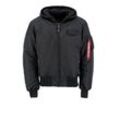 Bomberjacke ALPHA INDUSTRIES "Alpha Industries Men - Bomber Jackets MA-1 Zip Hood Back Print" Gr. L, schwarz (schwarz, rainbow reflective), Herren, Obermaterial: 100% Nylon, Futter: 100% Nylon, Kapuze: 75% Cotton, 25% Polyester, Füllung: 100% Polyester, Jacken