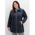 Steppjacke SHEEGO "Große Größen", Damen, Gr. 44, blau (marine), Obermaterial: 100% Polyamid;Futter: 100% Polyester;Wattierung: 100% Polyester, unifarben, klassisch, figurbetont lang, Langarm, Jacken, mit feinem Schimmer und verschiedenen Steppungen