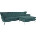 Ecksofa 3C CANDY "Beatrice Designsofa in moderner Retrooptik, bequem und extravagant", grün (dunkelgrün), B:300cm H:94cm T:175cm, Samt-Optik (100% Polyester), Sofas, mit Rückensteppung im Rautenmuster, Ohrenbacken Optik, L-Form