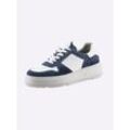 Sneaker HEINE Gr. 38, blau (blau, weiß), Damen, Leder, Rindsleder, Veloursleder, Veloursleder, Schuhe