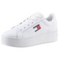 Plateausneaker TOMMY JEANS "TJW FLATFORM ESS" Gr. 38, weiß, Damen, Leder, Lederimitat, Textil, Schuhe, Freizeitschuh, Halbschuh, Schnürschuh mit gepolstertem Schaftrand