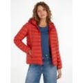 Steppjacke TOMMY HILFIGER "LW PADDED GLOBAL STRIPE JACKET", Damen, Gr. XS (34), rot (terra rot), Web, Obermaterial: 100% Polyester. Futter: 100% Nylon. Wattierung: 100% Polyester, unifarben, casual, regular fit hüftlang, hoch geschlossener Ausschnitt, Langarm elastischer Bund, Jacken, mit Brand-Elastiktape an der Kapuze