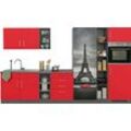 Küchenzeile KOCHSTATION "KS-Paris", rot (küche: rot, grafit, korpus: grafit, arbeitsplatte: anthrazit), B:340cm T:60cm, Komplettküchen-Sets, ohne E-Geräte, Breite 340 cm