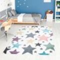 Kinderteppich CARPET CITY "ANIME903", bunt (mehrfarbig), B:190cm H:11mm L:280cm, Polypropylen (PP), Teppiche, Kinderzimmer Teppich Modern mit Mond, Blumen, Wolken, Creme, Multi